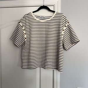 Polagram Navy and White Striped Top